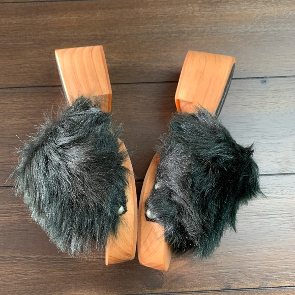FREE PEOPLE Faux Fur Sonnet Clog Sandal 38 Black - Picture 7 of 12
